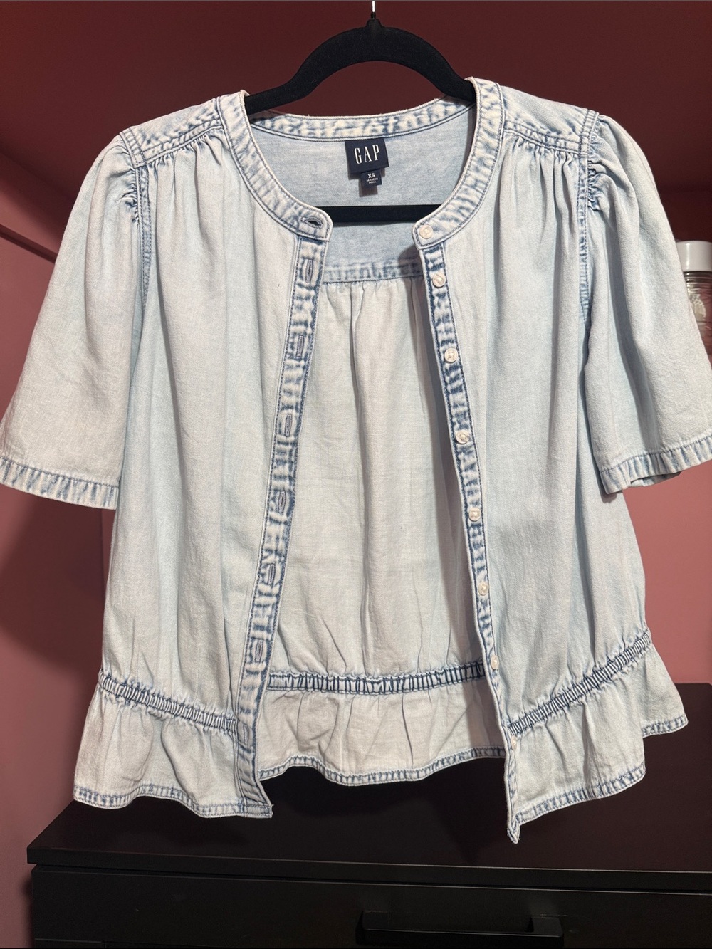 GAP Light Blue Denim Short-Sleeve Shirt with Peplum Hem